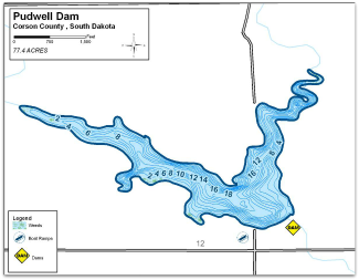 Pudwell Dam Contour Map