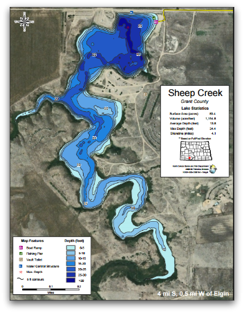 Sheep Creek Dam Contour Map